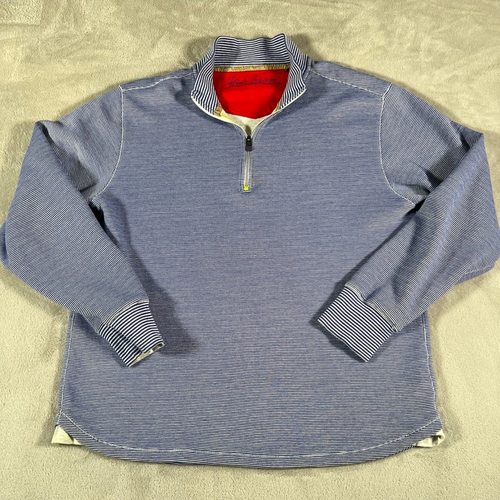 Robert Graham Quarter Zip Sweater Men's Size Large Purple White Striped Pullover